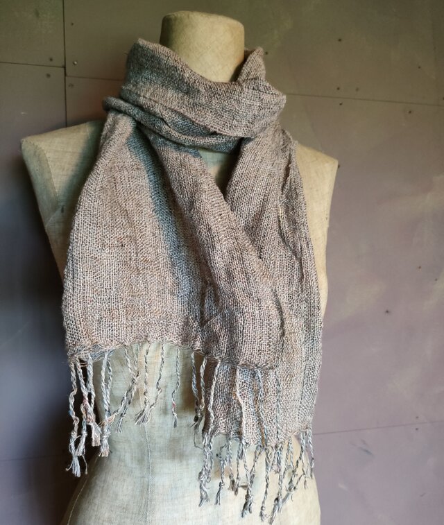 残糸利用　麻マフラー　送料無料