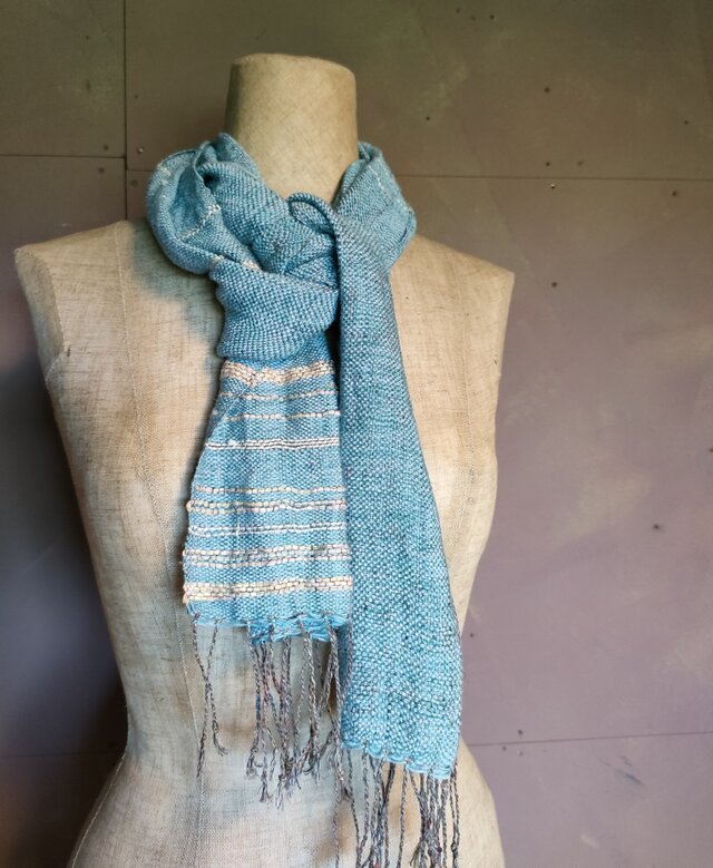 残糸利用　麻綿マフラー　送料無料　