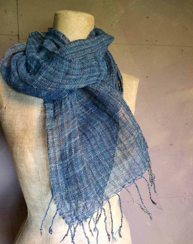 残糸利用　麻綿マフラー　送料無料　[糸と糸]