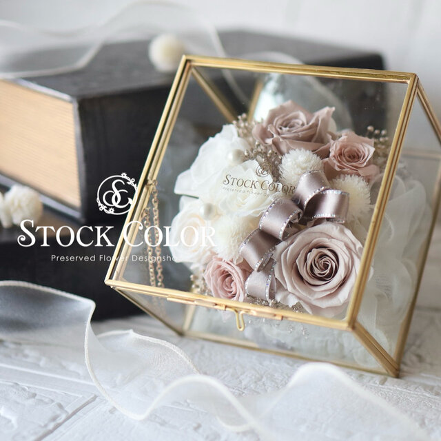 ローズのリングピロー(シャンパンホワイト)＊プリザーブドフラワー