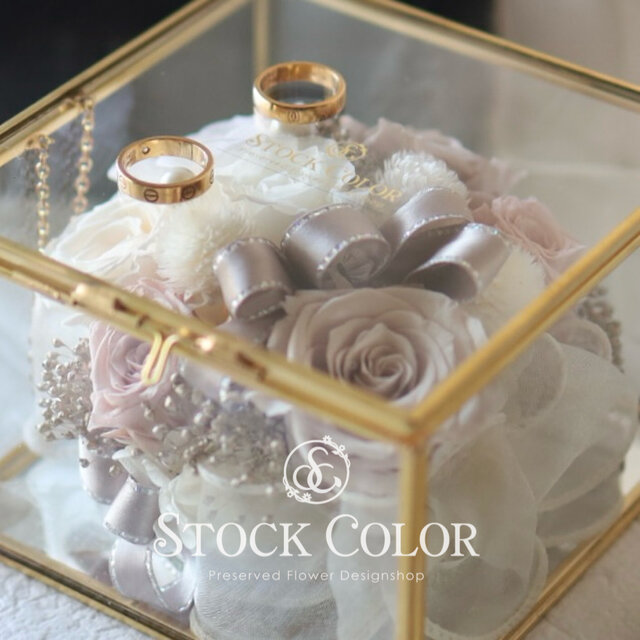 ローズのリングピロー(シャンパンホワイト)＊プリザーブドフラワー