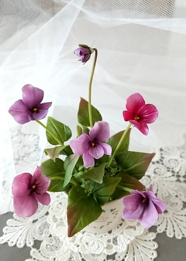 ☆粘土の花[スミレ咲く・ビンクパープル]☆ | iichi 日々の暮らしを