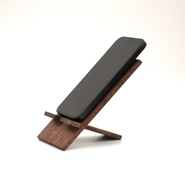2段階角度調整】組み立て木製スマホスタンド〈ウォールナット