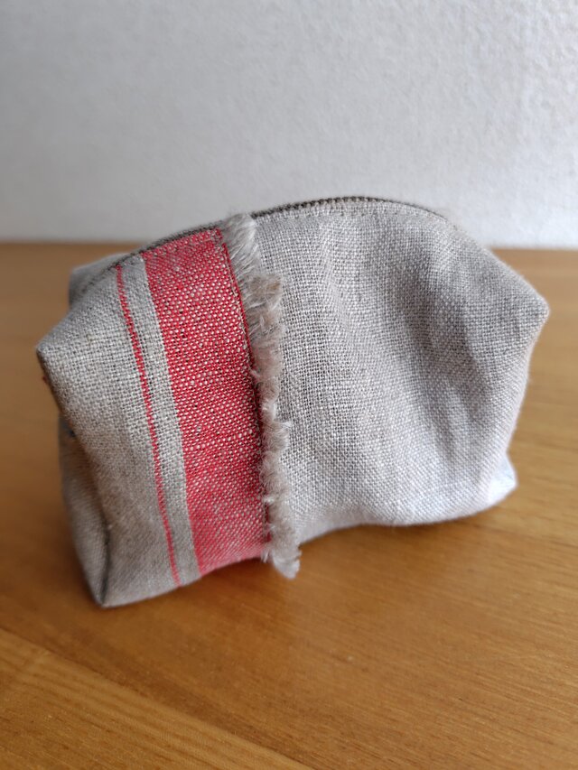 赤耳 リネン の ミニボックスポーチ