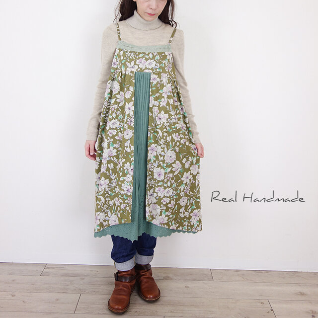 レイヤードボタニカル・グリーンスカラップのキャミワンピース