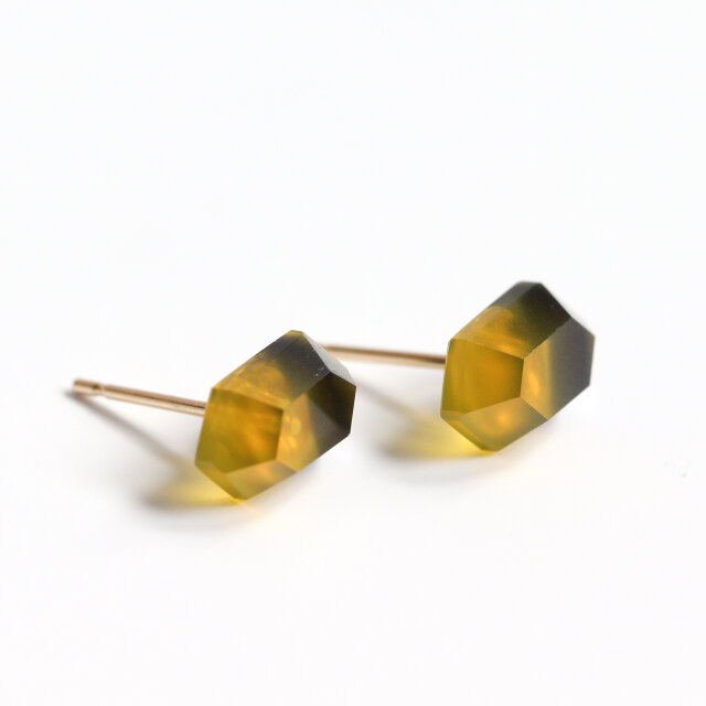 K14｜イエロー×ブラック・Bee Motif アゲートスタッドピアス｜Kado
