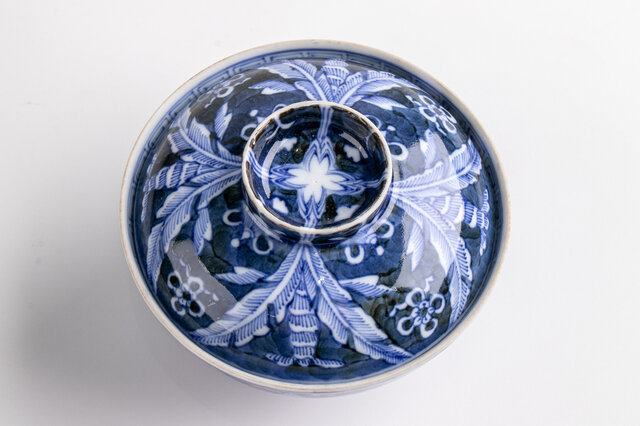 染付伊万里焼 蓋茶碗 ニ客】骨董 アンティーク 和食器 料亭 料理 染付
