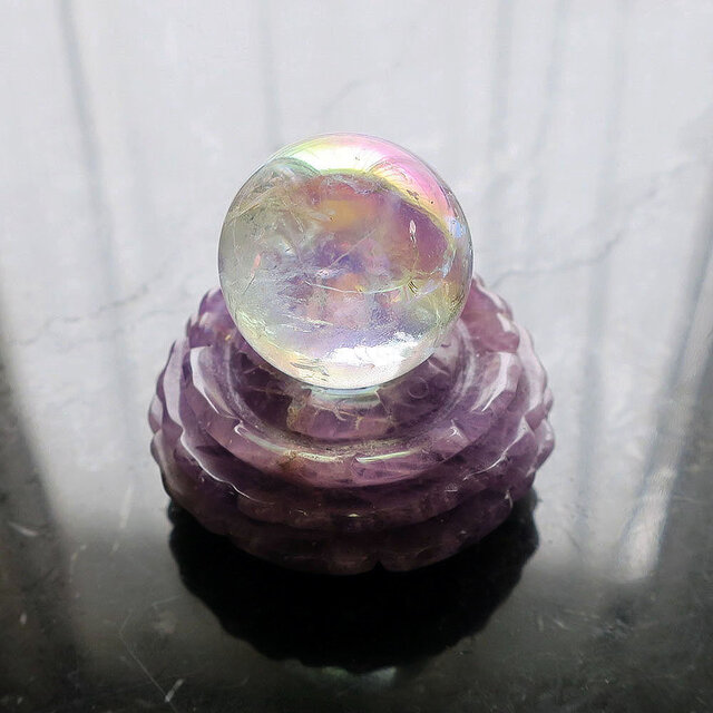 アメジスト 蓮（ロータス） 台座 42mm 天然石 置物 コレクション