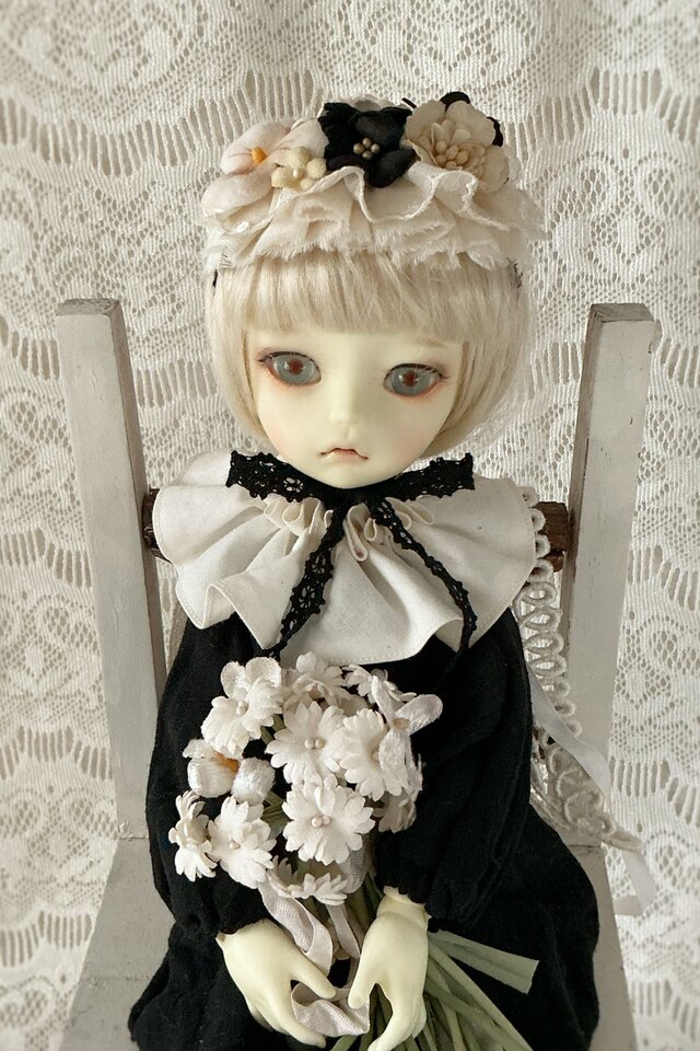 ドール用レースと染め花のスモールヘッドドレス(MLフリー・ビオラ