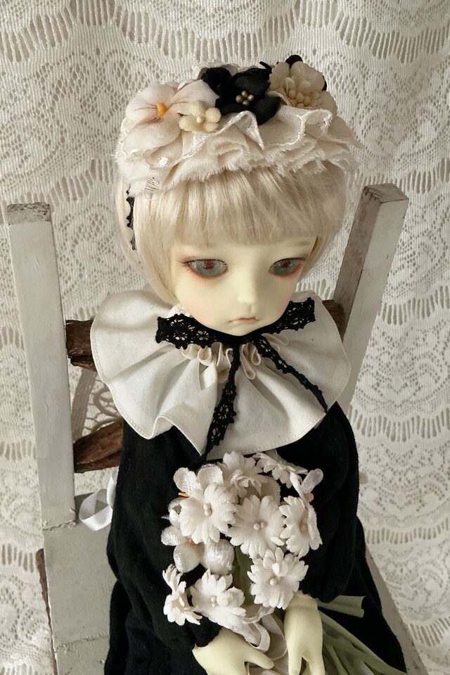 ドール用レースと染め花のスモールヘッドドレス(MLフリー・ビオラ