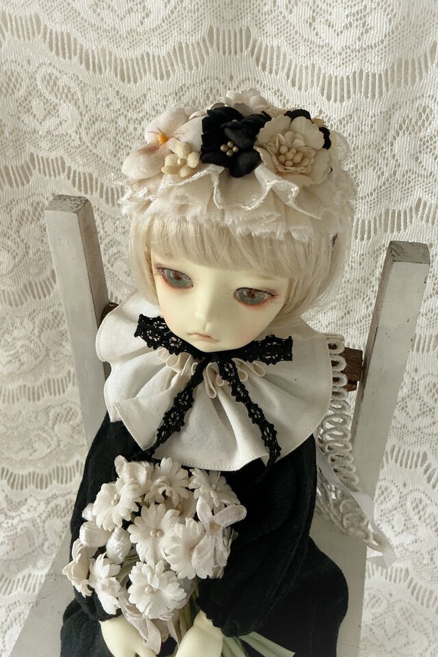 ドール用レースと染め花のスモールヘッドドレス(MLフリー・ビオラ