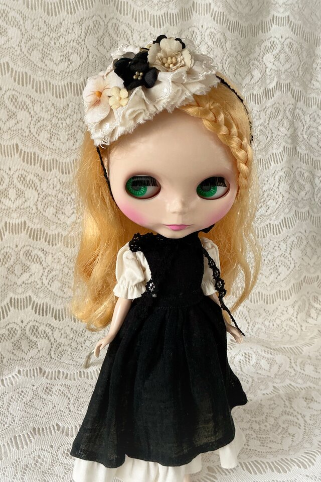 ドール用レースと染め花のスモールヘッドドレス(MLフリー・ビオラ