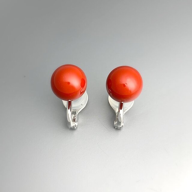 【sv925】漆イヤリング 赤 朱漆 ラウンド 11ｍｍ玉 漆アクセサリー