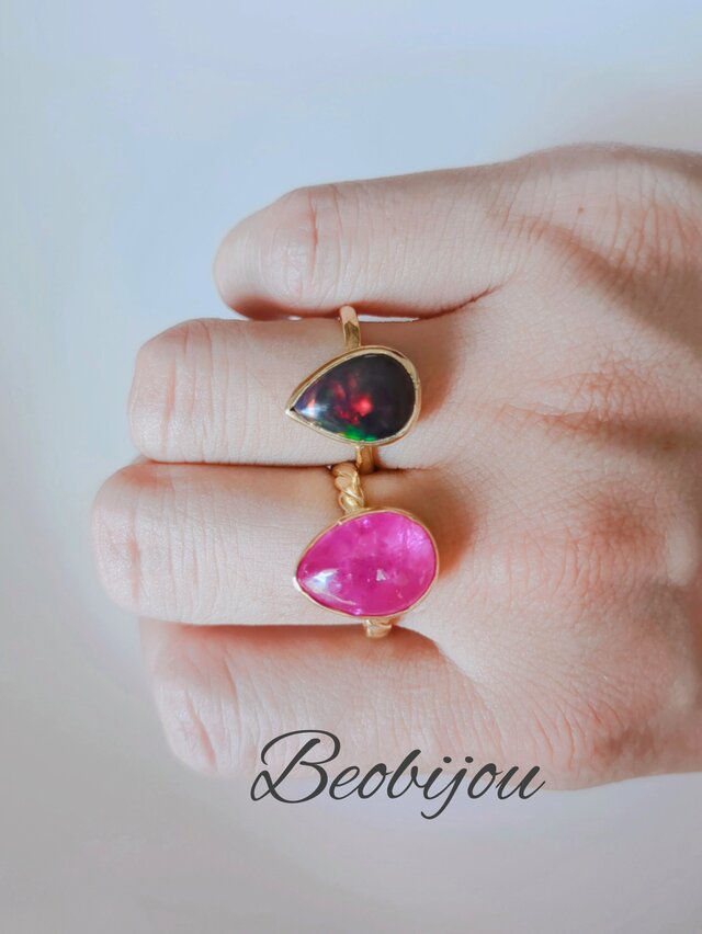 【日本未入荷】Simuero Julio Ring ナチュラルルビー 天然石 海 Julio - Handmade gold plated ring | Simuero
