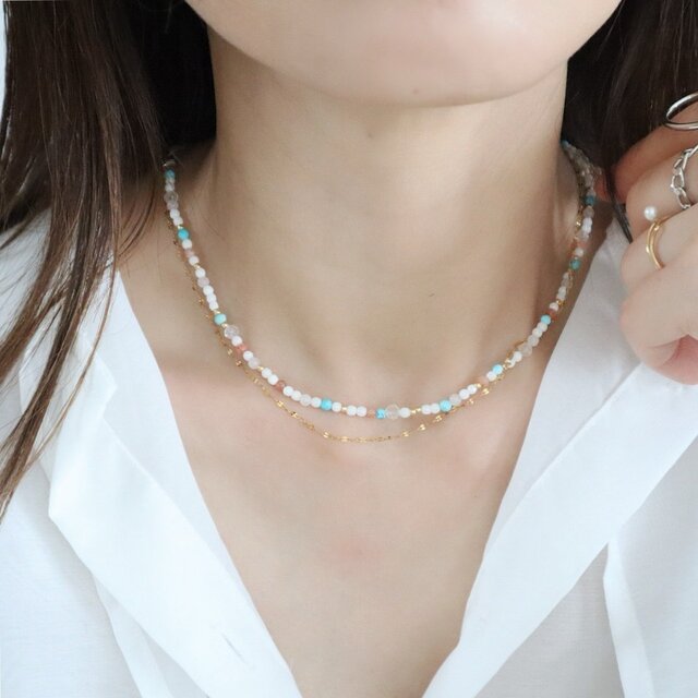 からみにくいネックレス／ 天然石2連ネックレス＜マーメイドmix＞ 簡単