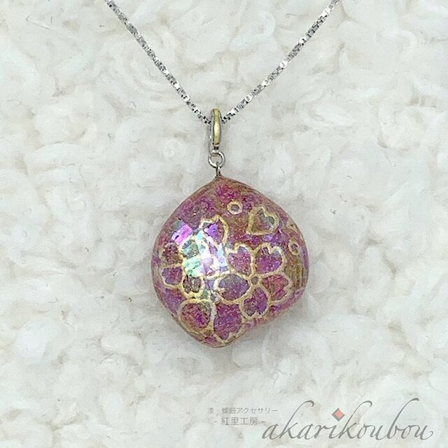 sv925】桜柄 濃桃色螺鈿 螺鈿ペンダント 純金箔 | iichi 日々の