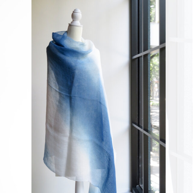 天然藍染：麻ストール 白暈