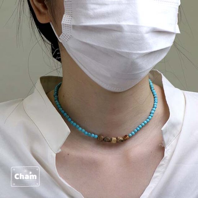 マグネサイトターコイズとジャスパーのネックレス