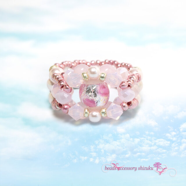 【蓄光】ホタル玉リングL＊17号＊ピンクカルセドニー