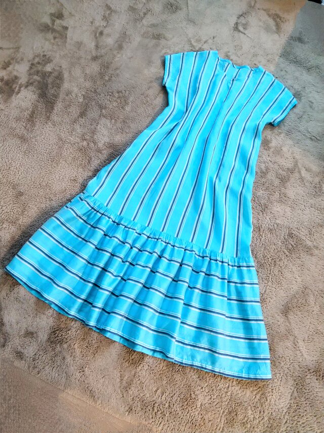 シルク！水色ストライプワンピース