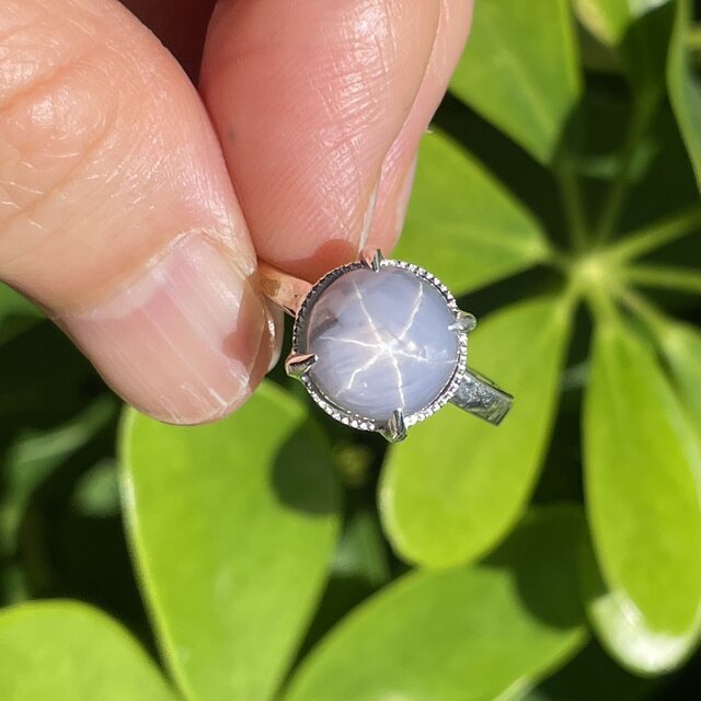 スターサファイア　9.6ct　ラウンドカボション　ミル爪　シルバーSV925リング