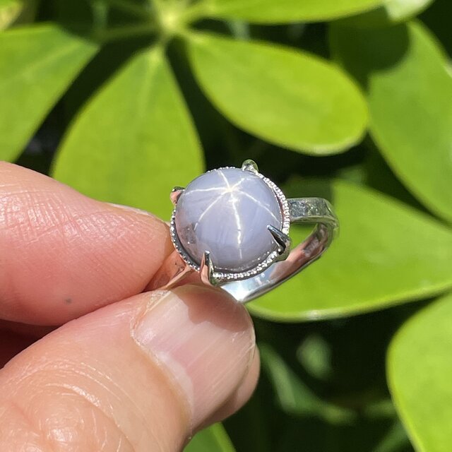 スターサファイア 9.6ct ラウンドカボション ミル爪 シルバーSV925