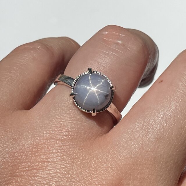 ヴィンテージ スター サファイア 天然ダイヤモンド 925 シルバー リング Silver925】再販／スターサファイアのデザインシルバーリング（8x6mm