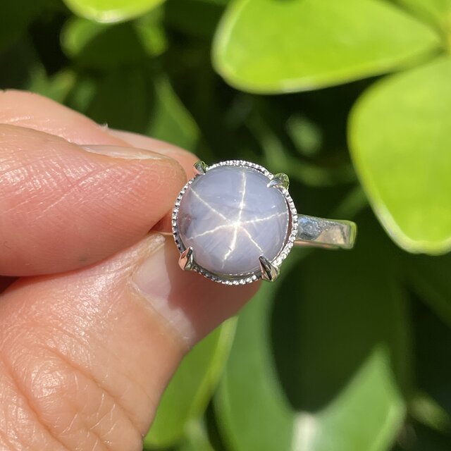 ヴィンテージ スター サファイア 天然ダイヤモンド 925 シルバー リング スターサファイア 9.6ct ラウンドカボション ミル爪 シルバーSV925