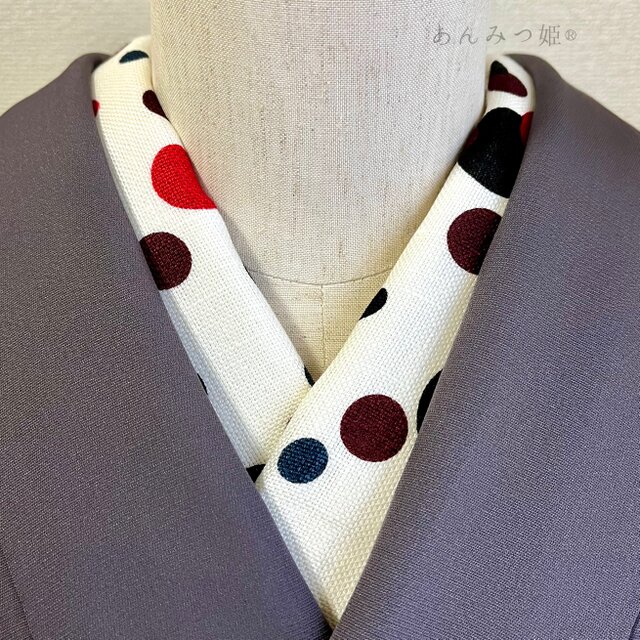 綿麻混の半衿  ランダムドット