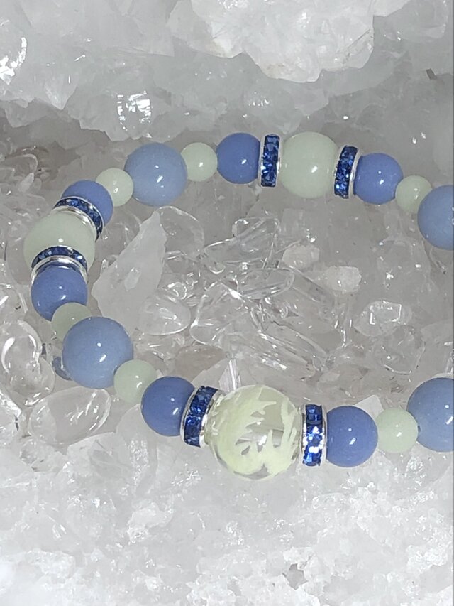 龍彫り水晶 ブルールミナスストーン 夜光石 天然石ブレスレット