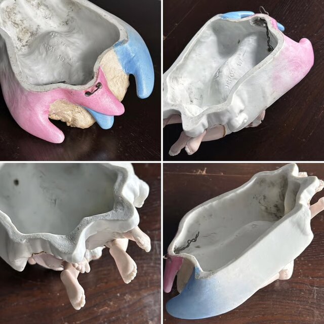 ベニティエ 聖水盤 二人 天使 ビスク ポリクローム 彩色 h24cm
