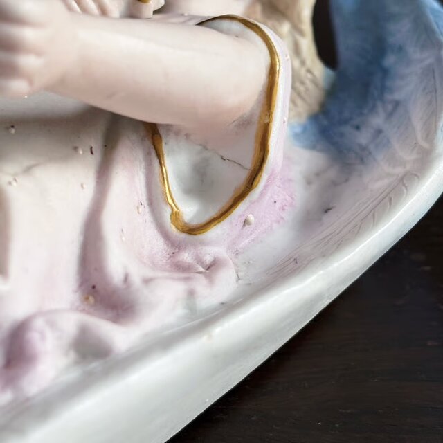 ベニティエ 聖水盤 二人 天使 ビスク ポリクローム 彩色 h24cm