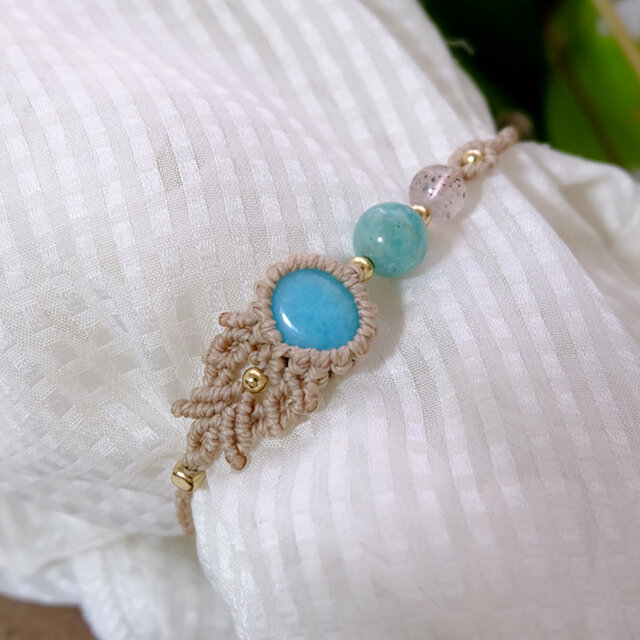 セレナイトブレスレット　アマゾナイト　金属アレルギー対応　マクラメ　天然石 セレナイトブレスレット アマゾナイト 金属アレルギー対応 マクラメ