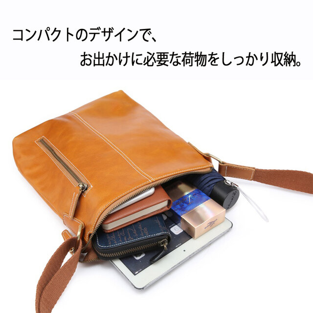 本革 小物ポシェット付き iPad 収納対応 手提げ 縦型デザイン 肩掛け