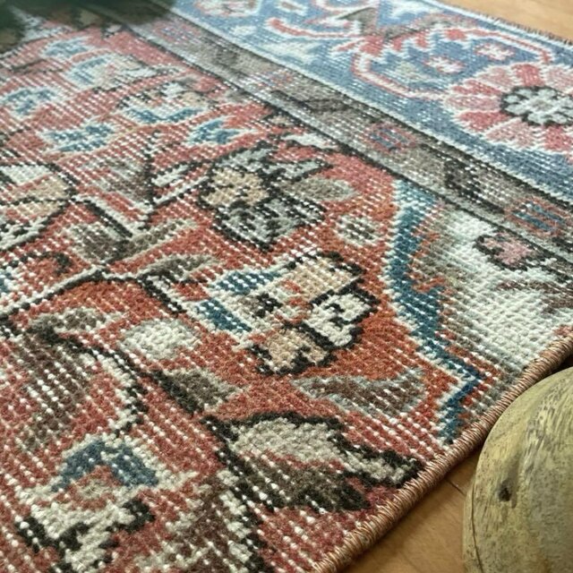 51×101 コーラルピンク×くすみブルー ボタニカル トルコ