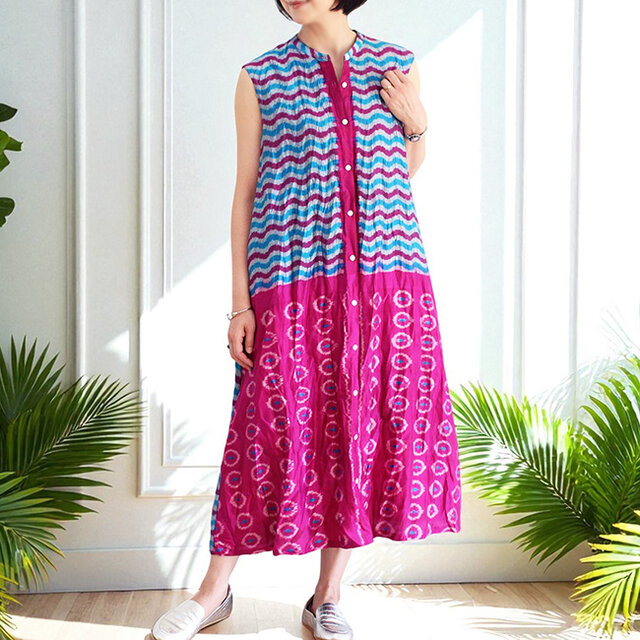 パトラ織りシルクサリークリンクルワンピース【ウエーブ】