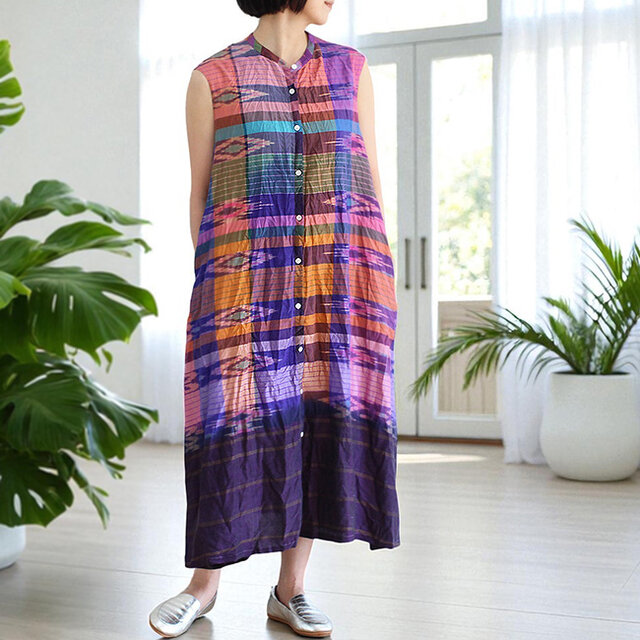 パトラ織りシルクサリークリンクルワンピース【マルチカラー】