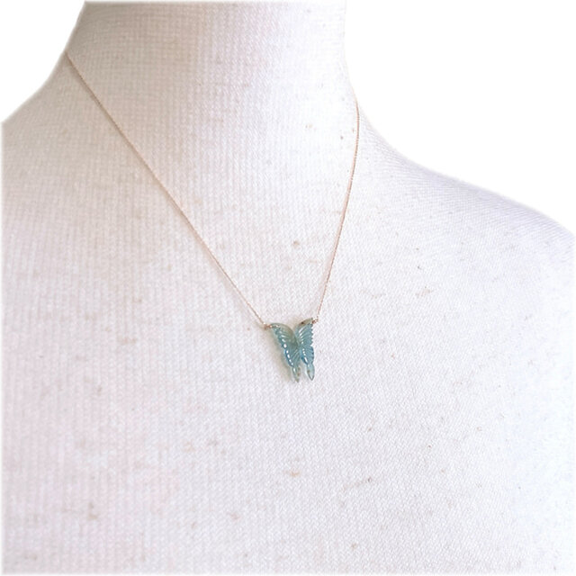 ブルー・トルマリン*バタフライ ルースネックレス K10ピンクゴールド