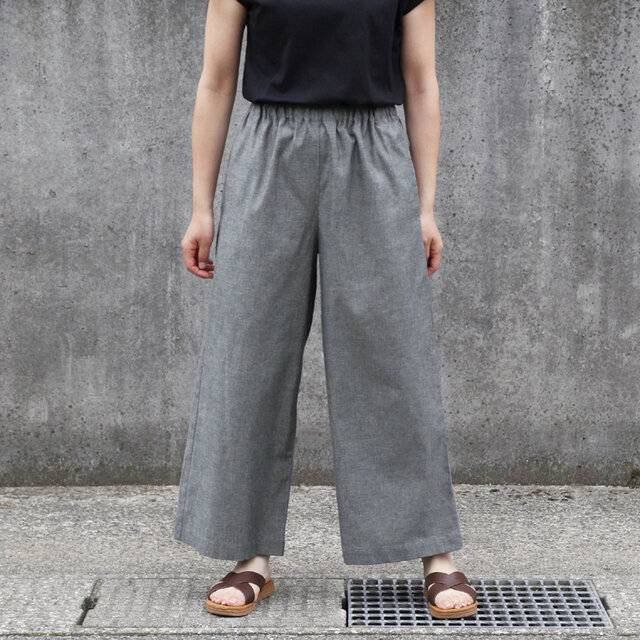 【即納】高品質 ソフトでナチュラルな風合い 西脇産 ダンガリー ワイドイージーパンツ（ブラック・黒）ポケット コットン