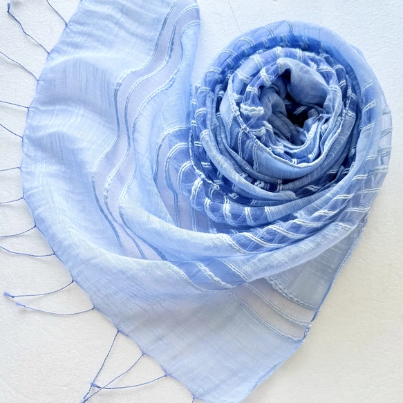 青空ブルー♪透かし織＊薄群青色＊コットンシルクストール