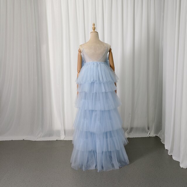 カラードレス 爽やかで優しいブルー キャミソール 胸元フリル