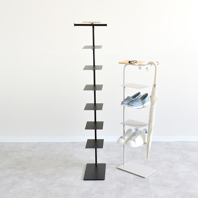 A factory：シューズラック6段（傘・靴べら）【 日本製 傘立て 靴箱
