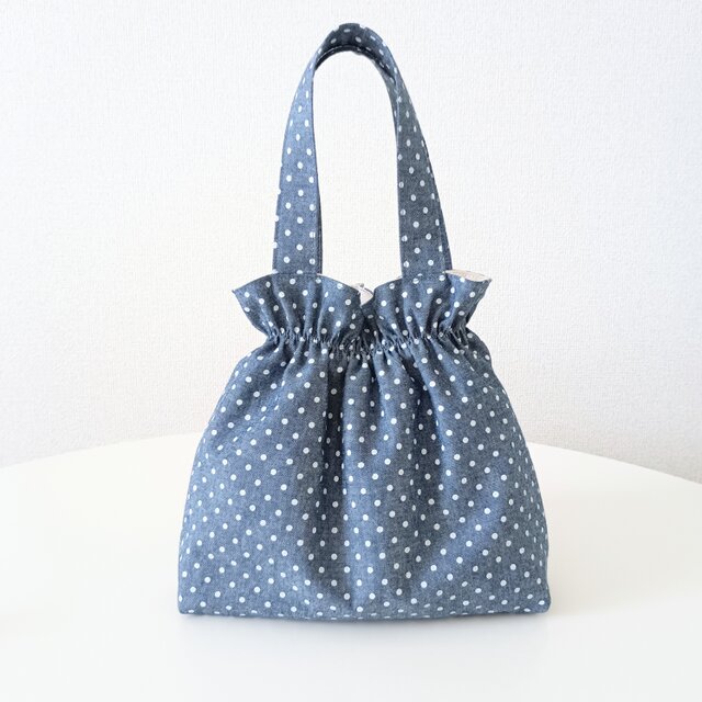 巾着風ミニバッグ ドット柄 シャンブレー 水玉 | iichi 日々の暮らしを