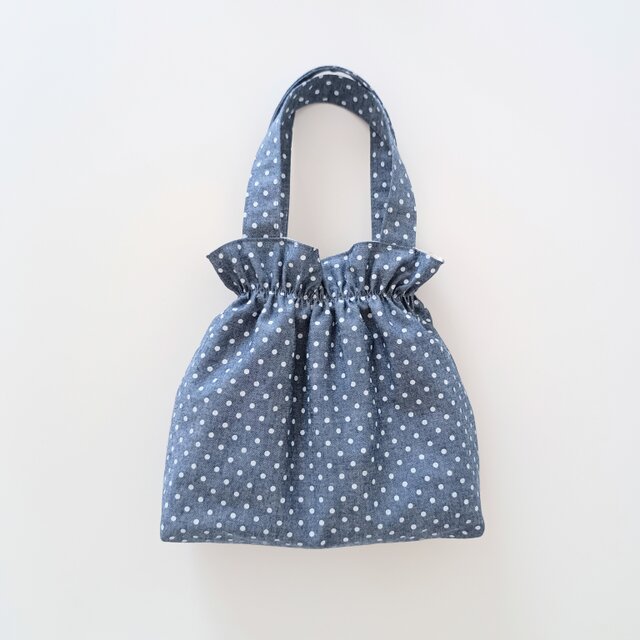 巾着風ミニバッグ ドット柄 シャンブレー 水玉 | iichi 日々の暮らしを