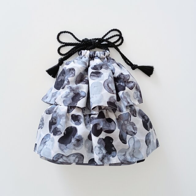 フリル巾着バッグ 水彩画風 花柄 浴衣 和装