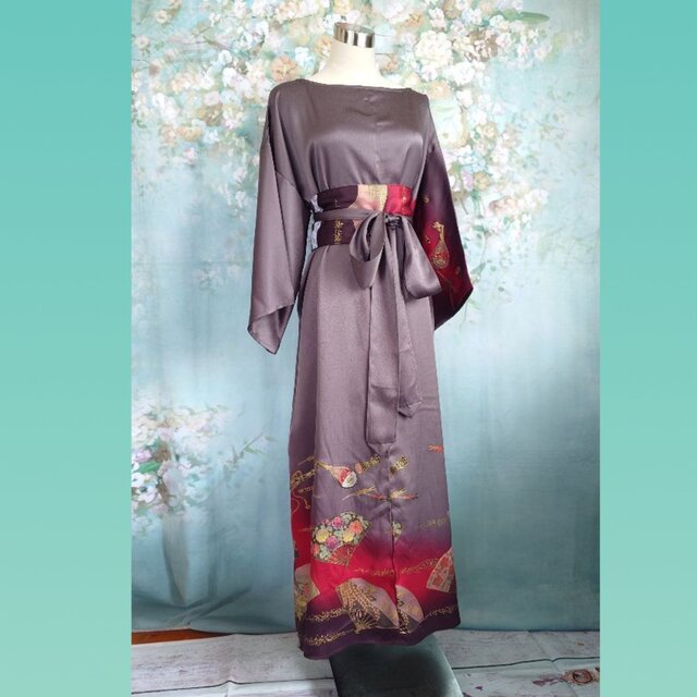 d70 L〜LLサイズ ワンピース ウエストリボン付き 着物リメイク | iichi