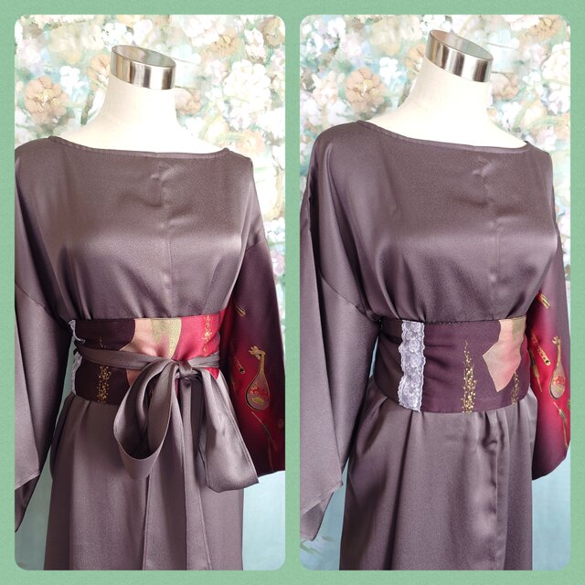 d70 L〜LLサイズ ワンピース ウエストリボン付き 着物リメイク | iichi