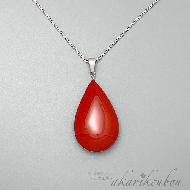 【sv925】漆ペンダント 赤 涙型 ドロップ 朱漆 純金箔 漆アクセサリー