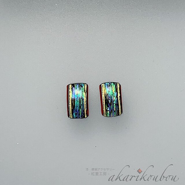 【Pt900】螺鈿ピアス 純金箔 朱漆 螺鈿ピアス 漆アクセサリー