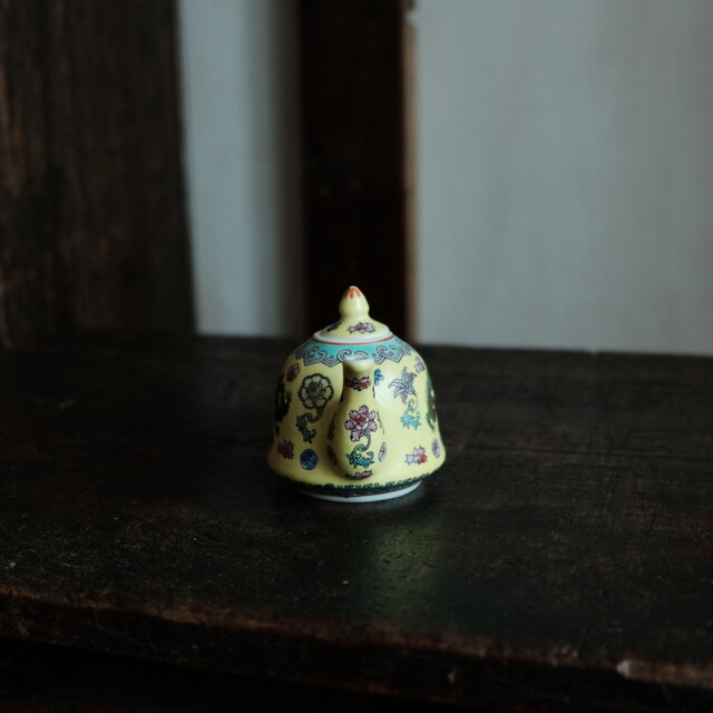 急須　徐昌成作 茶道具　中国美術　色絵　風景図 花と龍◇中国景徳鎮 色絵小ぶり急須 茶器 花唐草 チャイナレトロ